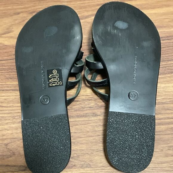 Ancient Greek NWOT Victoria Handmade Sandal. Black Leather with Flowers. Size 37 - Picture 6 of 8